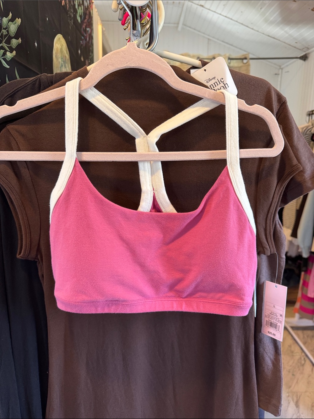 all in motion Pink Racerback Sports Bralette with White Trim